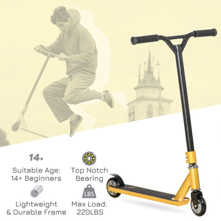 Stunt Scooter with Lightweight Aluminium Deck, ABEC 7 Bearings, 360° Tricks for Beginners 14+ - Gold Tone
