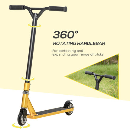 Stunt Scooter with Lightweight Aluminium Deck, ABEC 7 Bearings, 360° Tricks for Beginners 14+ - Gold Tone