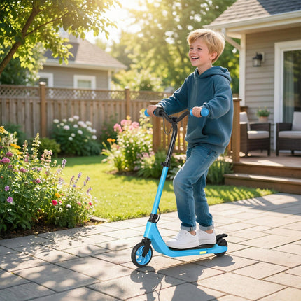 120W Electric Scooter with Battery Display, Adjustable Height & Rear Brake for Kids 6+ - Blue