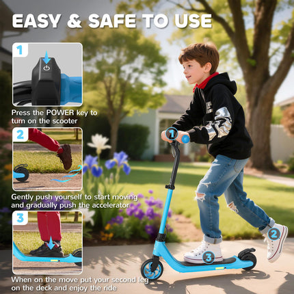 120W Electric Scooter with Battery Display, Adjustable Height & Rear Brake for Kids 6+ - Blue