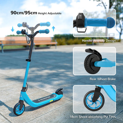 120W Electric Scooter with Battery Display, Adjustable Height & Rear Brake for Kids 6+ - Blue