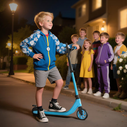 120W Electric Scooter with Battery Display, Adjustable Height & Rear Brake for Kids 6+ - Blue