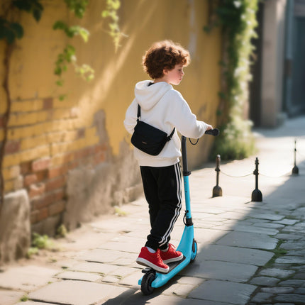 120W Electric Scooter with Battery Display, Adjustable Height & Rear Brake for Kids 6+ - Blue