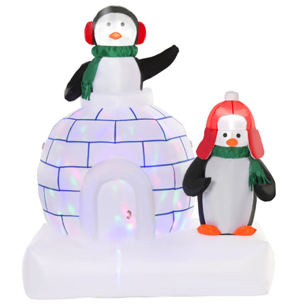 1.5m Christmas Inflatable Two Penguins with Scarf and Ice House LED Decoration for Home and Garden - Multi-color