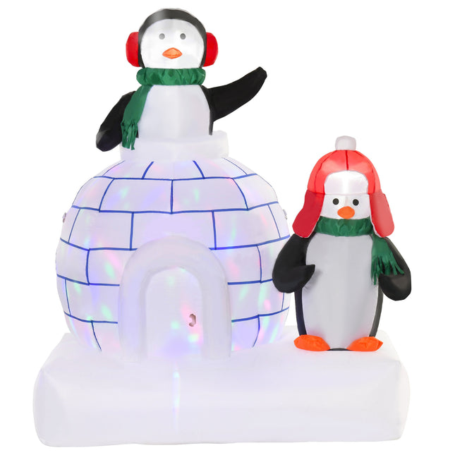 1.5m Christmas Inflatable Two Penguins with Scarf and Ice House LED Decoration for Home and Garden - Multi-color