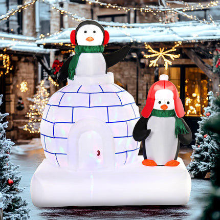 1.5m Christmas Inflatable Two Penguins with Scarf and Ice House LED Decoration for Home and Garden - Multi-color