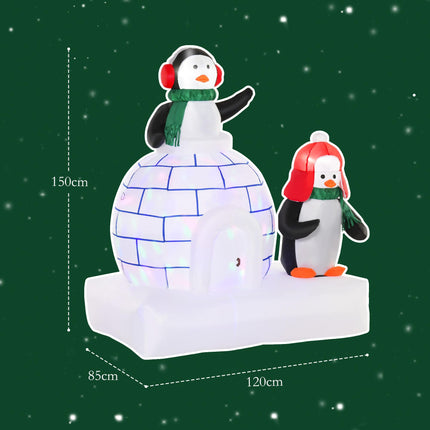 1.5m Christmas Inflatable Two Penguins with Scarf and Ice House LED Decoration for Home and Garden - Multi-color