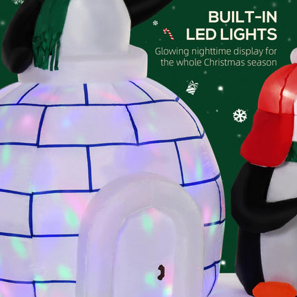 1.5m Christmas Inflatable Two Penguins with Scarf and Ice House LED Decoration for Home and Garden - Multi-color