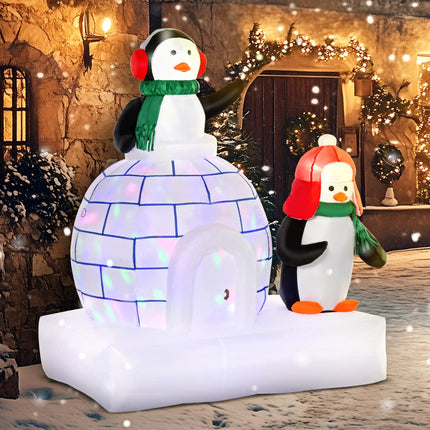1.5m Christmas Inflatable Two Penguins with Scarf and Ice House LED Decoration for Home and Garden - Multi-color