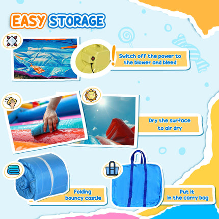 Kids 6-in-1 Inflatable Bouncy Castle with Water Slide, Pool, Climbing Wall & Basketball Hoop - Blue, Yellow, Red, Green