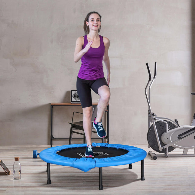 Soozier 100cm Foldable Mini Fitness Trampoline with Safety Pad - Blue and Black