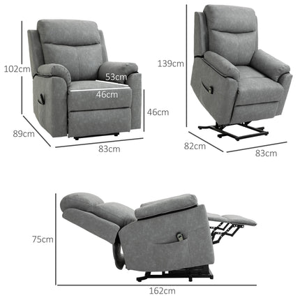 Power Lift Recliner Chair with Remote Control and Footrest - Grey Faux Leather