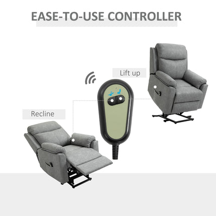 Power Lift Recliner Chair with Remote Control and Footrest - Grey Faux Leather