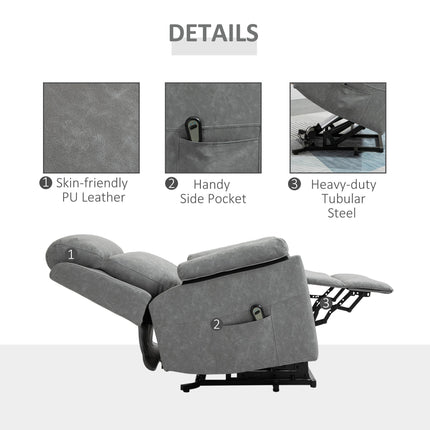Power Lift Recliner Chair with Remote Control and Footrest - Grey Faux Leather