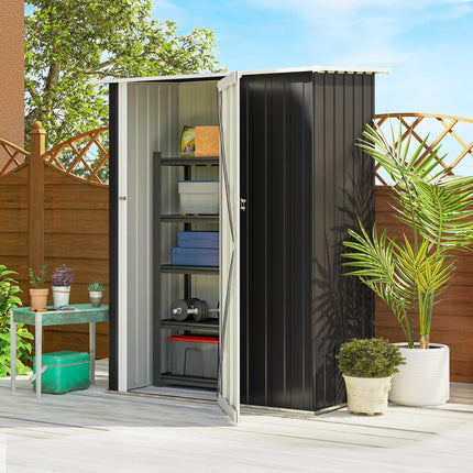 Garden Storage Shed with Lockable Tall Door and Sloped Roof - Grey Steel Frame