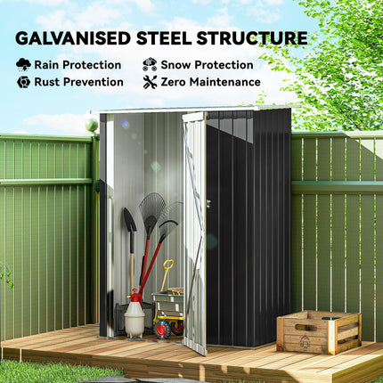 Garden Storage Shed with Lockable Tall Door and Sloped Roof - Grey Steel Frame