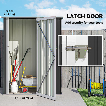 Garden Storage Shed with Lockable Tall Door and Sloped Roof - Grey Steel Frame