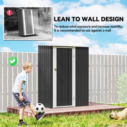 Garden Storage Shed with Lockable Tall Door and Sloped Roof - Grey Steel Frame
