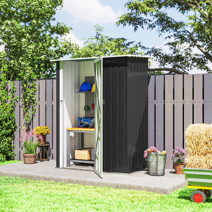 Garden Storage Shed with Lockable Tall Door and Sloped Roof - Grey Steel Frame