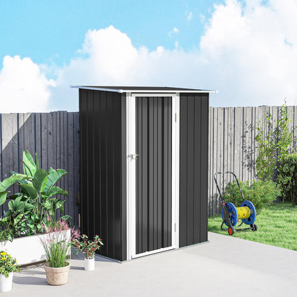 Garden Storage Shed with Lockable Tall Door and Sloped Roof - Grey Steel Frame