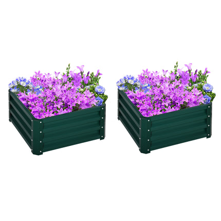 Set of 2 Raised Garden Beds with Galvanised Steel Frame - Green