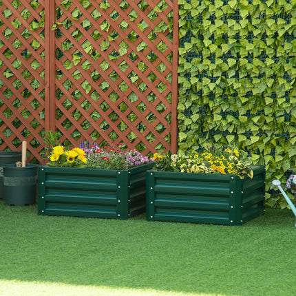 Set of 2 Raised Garden Beds with Galvanised Steel Frame - Green