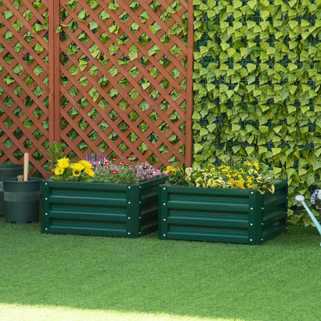 Set of 2 Raised Garden Beds with Galvanised Steel Frame - Green