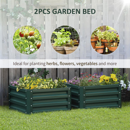 Set of 2 Raised Garden Beds with Galvanised Steel Frame - Green