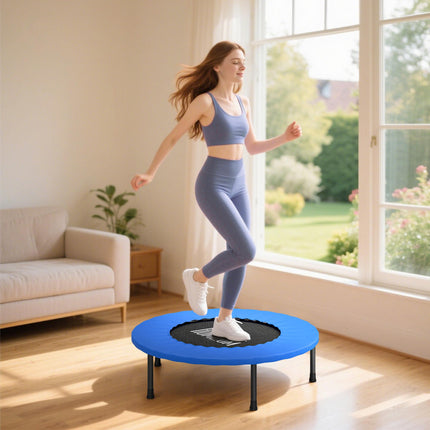 32" Mini Fitness Trampoline with Safety Pad for Home Gym Yoga Exercise Rebounder - Blue and Black