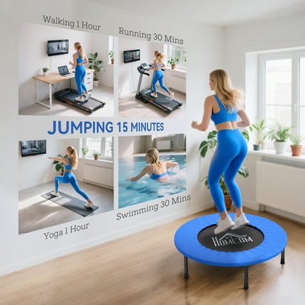 32" Mini Fitness Trampoline with Safety Pad for Home Gym Yoga Exercise Rebounder - Blue and Black