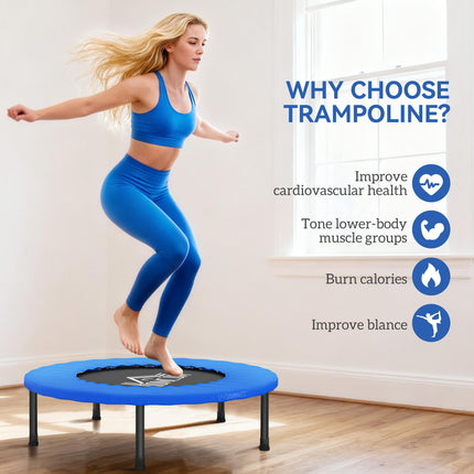 32" Mini Fitness Trampoline with Safety Pad for Home Gym Yoga Exercise Rebounder - Blue and Black