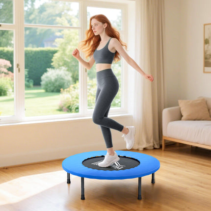 32" Mini Fitness Trampoline with Safety Pad for Home Gym Yoga Exercise Rebounder - Blue and Black