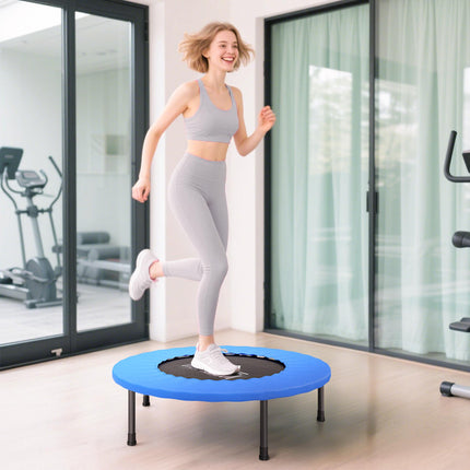 32" Mini Fitness Trampoline with Safety Pad for Home Gym Yoga Exercise Rebounder - Blue and Black