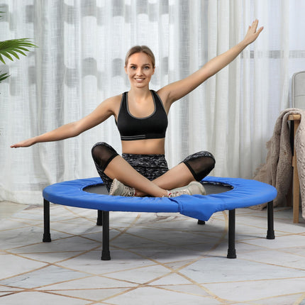 Soozier 96cm Foldable Mini Fitness Trampoline with Safety Pad for Home Gym Yoga Exercise - Blue and Black