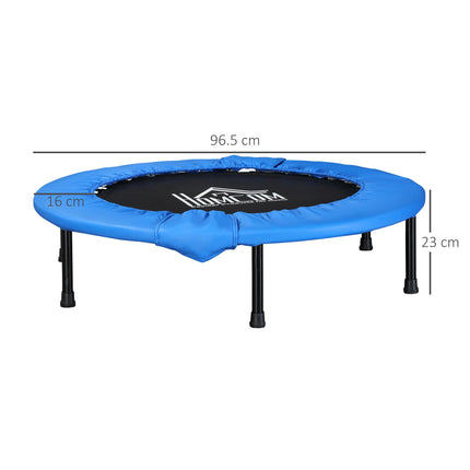 Soozier 96cm Foldable Mini Fitness Trampoline with Safety Pad for Home Gym Yoga Exercise - Blue and Black