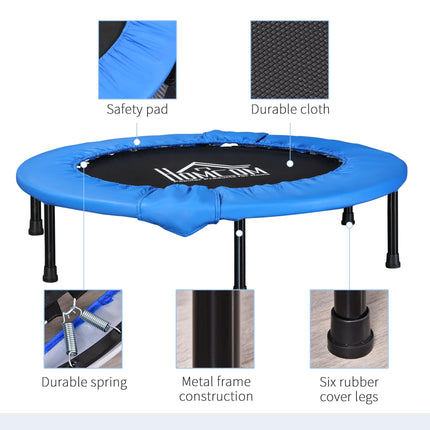 Soozier 96cm Foldable Mini Fitness Trampoline with Safety Pad for Home Gym Yoga Exercise - Blue and Black