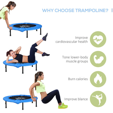 Soozier 96cm Foldable Mini Fitness Trampoline with Safety Pad for Home Gym Yoga Exercise - Blue and Black