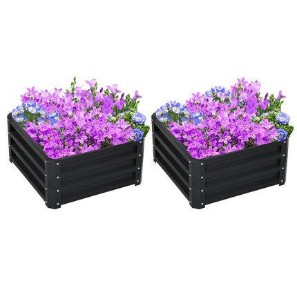 Set of 2 Raised Garden Beds Galvanised Steel Planters - Grey
