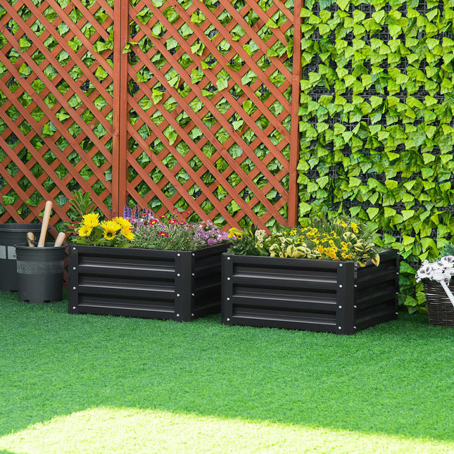 Set of 2 Raised Garden Beds Galvanised Steel Planters - Grey