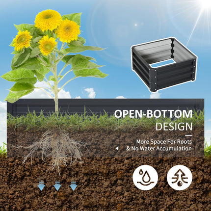 Set of 2 Raised Garden Beds Galvanised Steel Planters - Grey