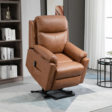 Power Lift Riser Recliner Chair with Remote Control - Brown Faux Leather