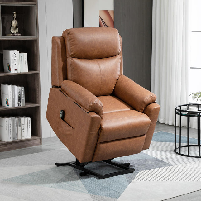 Power Lift Riser Recliner Chair with Remote Control - Brown Faux Leather