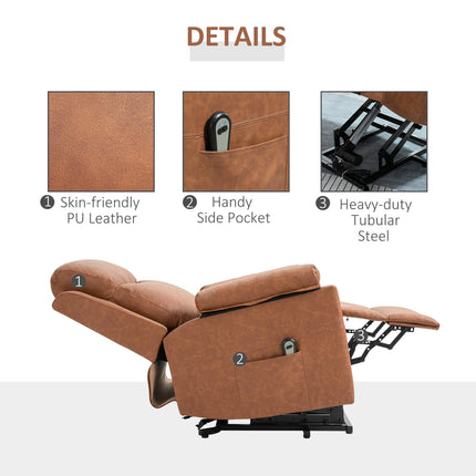 Power Lift Riser Recliner Chair with Remote Control - Brown Faux Leather