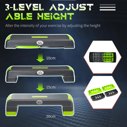 Aerobic Step with 3 Adjustable Heights and Non-Slip Surface - Grey Green