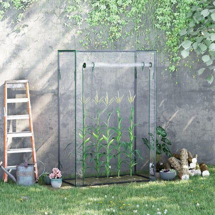 1 Piece Steel Frame Greenhouse with Roll-Up Door and Transparent PVC Cover - Transparent