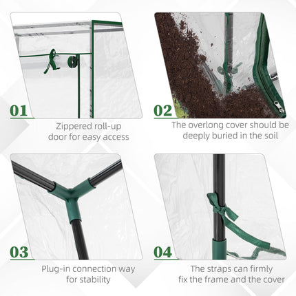 1 Piece Steel Frame Greenhouse with Roll-Up Door and Transparent PVC Cover - Transparent