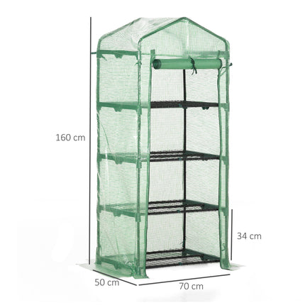 4 Tier Portable Mini Greenhouse with Steel Frame and PE Cover - Green