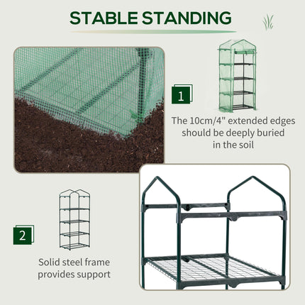4 Tier Portable Mini Greenhouse with Steel Frame and PE Cover - Green