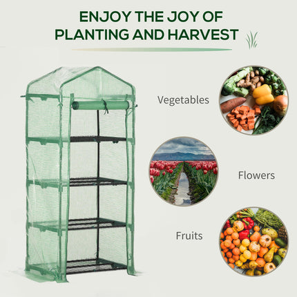 4 Tier Portable Mini Greenhouse with Steel Frame and PE Cover - Green