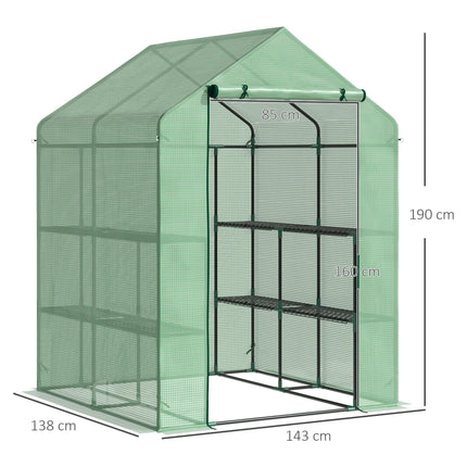 Lean to Polytunnel Greenhouse with Shelves and Removable Cover 143x138x190cm - Green